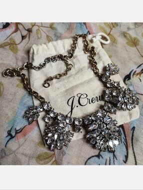 J. Crew Oxidized Brass Tone Clear Stone Statement Necklace High Dome Style